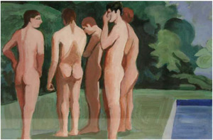WILLIAM THEOPHILUS BROWN - Sin título (Grupo de desnudos en la piscina) - acrílico sobre papel - 10 x 15 in.