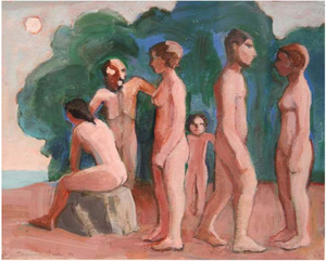 WILLIAM THEOPHILUS BROWN - Untitled (Bathers) - acrylic on paper - 10 3/4 x 13 3/4 in.