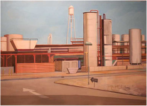 وليام ثيوفيليوس براون -- بدون عنوان (المناظر الطبيعية الصناعية مع شارع واحد الطريق) -- الاكريليك على قماش -- 54 × 76 في.