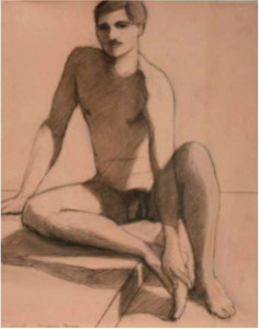 威廉·德菲鲁斯·布朗-无题绘图（在台阶上裸体）