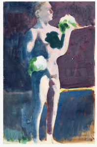بول وونر -- عارية مع باقة -- غواش والجرافيت على الورق -- 17 × 11 في.