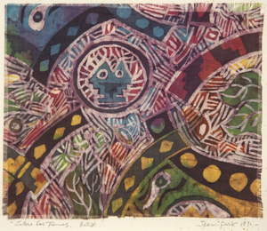 JAE KON PARK - À propos des motifs - batik sur tissu - 9 1/4 x 11 po.