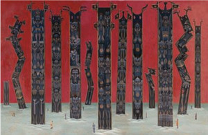IRVING NORMAN - Totems - oil on canvas - 72 x 110 in.