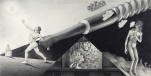 IRVING NORMAN - Schweißerinnen, Das Schiff - Graphit auf Papier - 14 1/4 x 28 3/8 Zoll