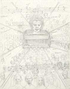 IRVING NORMAN - 无题（&quot;贝多芬第九交响曲的不朽的可能研究&quot;） - 纸上的铅笔 - 14 x 11 英寸。