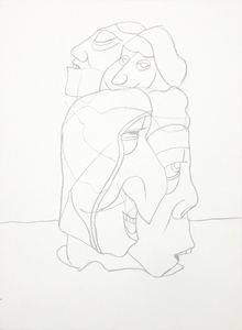 IRVING NORMAN - Untitled (Stacked Heads) - graphite on paper - 12 x 8 7/8 in.