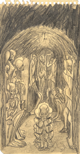 IRVING NORMAN - Untitled (Bodies in Crypt) - pencil on paper - 7 1/2 x 3 7/8 in.