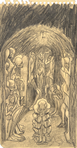 IRVING NORMAN - Ohne Titel (Leichen in der Krypta) - Bleistift auf Papier - 7 1/2 x 3 7/8 in.