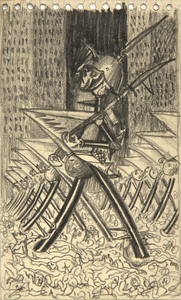 IRVING NORMAN - Ohne Titel (Kriegsstudie) - Graphit auf Papier - 6 x 3 1/2 Zoll.