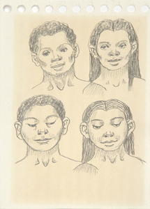 IRVING NORMAN - Sans titre (quatre têtes) - graphite sur papier - 5 x 3 1/2 in.
