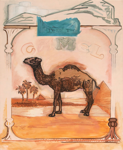 Larry Rivers is considered by many to be the father of the Pop Art movement.  In Rivers's 1980 work "Beyond Camel," we see a slightly out of focus Camel Cigarette pack, an item from consumer culture Rivers has appropriated to create a critique of commoditization and consumer culture. Rivers would have certainly been aware of the work of Stuart Davis and his 1921 painting, "Lucky Strike," depicting a flattened pack of cigarettes. Rivers interprets his subject with a Pop Art perspective; however, the imagery is almost larger than life, and the brand image is presented as a subject unto itself.  
<br>
<br>In 2002, a retrospective of Rivers's work was held at the Corcoran Gallery of Art in Washington, D.C.