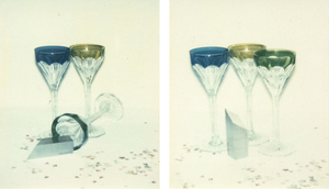 ANDY WARHOL - Committee 2000 Champagne Glasses - Polaroid on board - 4 1/4 x 3/8 in ea.