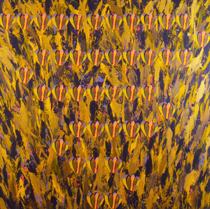 MERION ESTES - 饗宴 - キャンバスにアクリル、グリッター - 72 x 72インチ。