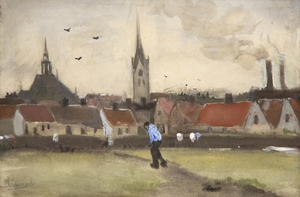 VINCENT VAN GOGH - Uitzicht over Den Haag met de Nieuwe Kerk - watercolor, gouache, and pen and brown ink on
paper - 9 7/8 x 14 1/16 in.