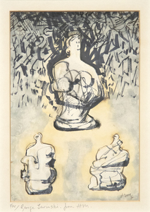 HENRY MOORE - Sculpture Motives - ink, watercolor, and wax crayon on paper - 11 x 7 7/8 in.