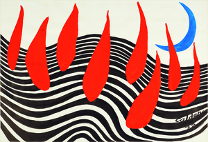 ALEXANDER CALDER - Pétales rouges, lune bleue - gouache et encre sur papier - 29 1/2 x 43 1/4 in.