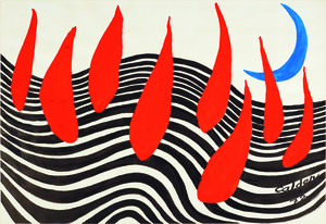 ALEXANDER CALDER - Pétalos rojos, luna azul - gouache y tinta sobre papel - 29 1/2 x 43 1/4 in.