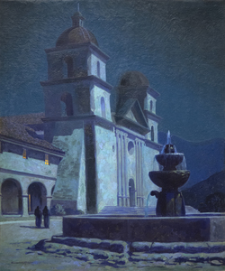 RUEHL FREDERICK HECKMAN - Santa Barbara Mission - huile sur toile - 36 x 30 in.