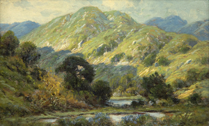 مانويل فالنسيا - ضوء الشمس والظل على التلال - زيت على لوحة - 10 3/4 × 17 بوصة.