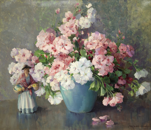 NELL WALKER WARNER - Pelargonien - Öl auf Leinwand - 26 x 30 Zoll.