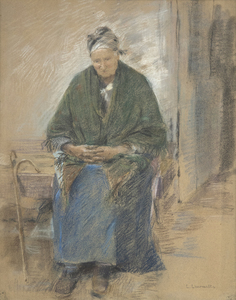 LEON AUGUSTIN L&#039;HERMITTE - Etude de vieille femme - pastel et crayon sur carton - 25 1/2 x 20 1/4 in.