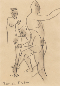 FRANCIS PICABIA - Trois personnages nus - black conte crayon on buff paper - 11 1/2 x 8 in.