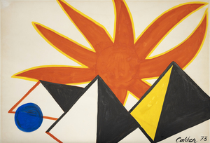 ALEXANDER CALDER - Three Pyramids + Blue Ball - gouache and ink on paper - 29 1/2 x 43 1/4 in.
