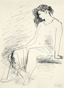 PABLO PICASSO - Femme nue assise - pen and India ink on paper - 13 3/4 x 10 in.