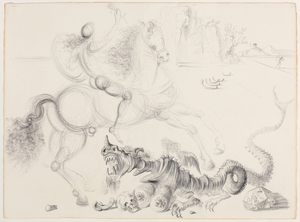 SALVADOR DALI - Saint Georges et le Dragon - ballpoint pen on paper - 22 1/2 x 30 1/4 in.
