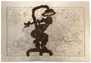 WILLIAM KENTRIDGE - Porter Series: Carte L'Europe (Shower Woman) - mohair and silk embroidered tapestry - 98 3/8 x 137 7/8 in.