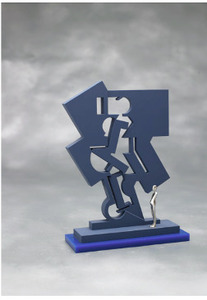 ERNEST TROVA - Gox Arch #4 - cold-rolled steel painted in flattened epoxy with white bronze figure - 11 x 8 x 3 in.