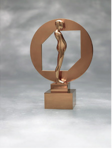 ERNEST TROVA - Figure with Cut Circle - polished bronze - 8 x 6 1/4 x 2 1/2 in.