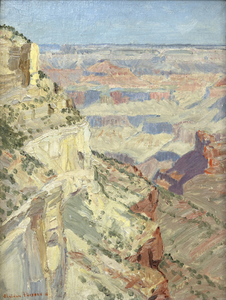 Born in 1866 and trained at the National Academy of Design under William Merritt Chase, Parsons was among Santa Fe's earliest resident painters when he arrived in 1913. Parson had contracted tuberculosis the prior year, and the desert climate suited his health, but it was the intense desert light and its dramatic landscape that aroused his aesthetic sensibilities. An accomplished New York portraitist, he was thrilled to replace those former soft, dark tones with high-keyed hues that conveyed the warmth and color of the Southwest landscape. Parsons was not a modernist, but as curator of the newly established Museum of Fine Arts in Santa Fe, he welcomed modernists, including Robert Henri, Stuart Davis, Marsden Harley, John Sloan, and others, to show at the museum. His stance brought a firestorm of condemnation leading to his dismissal in 1922. <br><br>Parsons painted the Grand Canyon on several occasions. Immortalized in paint by artists from Thomas Moran to the Taos founders and innumerable contemporary artists, Parsons' earliest known example, Morning in the Canyon, is dated 1916.