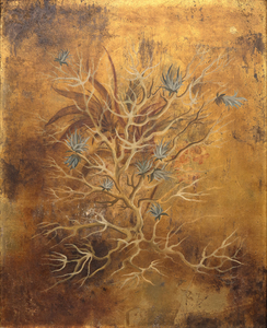 REMEDIOS VARO - 植物 (Planta) - 纸板上的油彩和金箔 - 21 3/4 x 17 1/2 英寸。