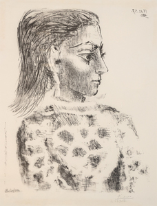 PABLO PICASSO - Buste au Corsage à Carreaux - ליטוגרפיה - 24 1/2 x 18 3/4 אינץ'