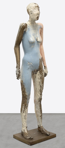 During the late 1990s, Manuel Neri began to transform numerous plaster sculptures into bronze, frequently returning to earlier works to produce newly imagined renditions of each piece. These series, nearly indistinguishable in shape and surface detail, explore the impact of varying color schemes and mark-making that involve various actions, including incising brushing, scraping, or layering materials. By experimenting with different marking techniques, Neri could explore the interplay between form, color, texture, and light. In the context of Standing Figure No. 3, Neri limited his palette to an analogous color scheme, thinning the paint to create subtle gradations that enhance the sculpture's sleek, refined exterior.