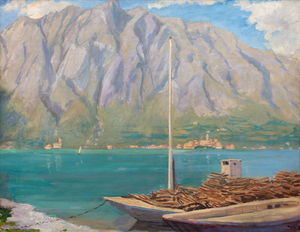 In 1945, with the war ended and Churchill having suffered a surprising defeat in the general election, he accepted an invitation from Field Marshall Sir Harold Alexander to join him at his Italian villa on the shore of Lake Como. Churchill enjoyed his host's generous hospitality and focused his attention and energy on capturing the region on canvas. He produced fifteen paintings, which embody how painting absorbed his attention and offered an elixir that helped him recharge. This iconic painting was featured in a January 1946 article in LIFE, and has been selected as a color illustration in multiple editions of Churchill’s book, Paintings as a Pastime.