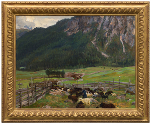 <div><font face=Lato size=3>Painted during John Singer Sargent's trip to the Austrian Tyrol in the summer of 1914, this work captures a moment of profound historical tension as Austria declared war on Serbia that July, placing Sargent at the threshold of the First World War. The painting offers a strikingly intimate and unexpected view of the Alpine landscape, framed from within a sheep pen with the mountain itself largely cropped from sight. This choice of vantage point shifts the viewers focus to the meeting point of the valley and the rising slope, where deep verdant greens anchor the composition and an overcast sky suggests a subtle sense of unease beyond the tranquil pastoral foreground.</font></div><br><br><div>&nbsp;</div><br><br><div><font face=Lato size=3>The work is included in the Sargent catalogue raisonne by Richard Ormond and Elaine Kilmurray, confirming its secure place within the artists documented production. Sargent created several related works during his 1914 stay in the Tyrol across both oil and watercolor, including <em>Tyrolese Interior </em>at The Metropolitan Museum of Art, <em>Woodsheds Tyrol</em> at the Art Institute of Chicago, and <em>Trout Stream</em> <em>in the Tyrol</em> at the de Young Museum. Together these works demonstrate Sargent's sustained engagement with the region and its distinctive light, atmosphere, and rural architecture during this pivotal year.</font></div><br><br><div>&nbsp;</div><br><br><div><font face=Lato size=3>This painting also carries distinguished provenance, having been previously held in the collection of Henry Clay Frick, the American industrialist and founder of the Frick Collection, before being given as a gift to his friend and lawyer Louis Cass Ledyard, who also served as counsel to J P Morgan. Its rarity within Sargents mature Tyrolean subjects is further underscored by the small number of comparable works that have reached the market, with only one closely related painting from this period, A Tyrolese Crucifix from 1915, having appeared at auction in recent decades.</font></div><br><br><div>&nbsp;</div><br><br><div><font face=Lato size=3>Sargents work continues to receive major institutional recognition, including the forthcoming exhibition Sargent Dazzling Paris at the Musee d Orsay in 2025 to 2026, reaffirming the ongoing relevance of his mature European landscapes within the broader narrative of early twentieth century art.</font></div>