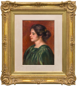 <div><font face=Lato size=3 color="#191919">Rendered with the soft luminosity and intimate charm that define Pierre-Auguste Renoir’s late portraiture, Buste de femme au corsage vert depicts Gabrielle Renard — the artist’s beloved model and cousin of his wife, Aline Charigot. Gabrielle was a central figure in Renoir’s domestic and artistic life for nearly two decades and appears in nearly 200 of his works, more than any other sitter. Her familiar presence inspired some of Renoir’s most tender portrayals of femininity and grace, as seen here in the delicate modeling of flesh tones and the gentle harmony of greens and rose hues.</font></div><br><br><div>&nbsp;</div><br><br><div><font face=Lato size=3 color="#191919">This painting carries distinguished provenance, first owned by the influential Berlin art dealer Paul Cassirer, a key promoter of French Impressionism and Post-Impressionism in Germany. The work is certified by the Wildenstein Plattner Institute and registered with the Art Loss Register, with a signed letter from Sotheby’s confirming inclusion in the forthcoming Renoir Catalogue Raisonné. Comparable examples of Gabrielle portraits are held in major museum collections, including The Metropolitan Museum of Art, Harvard Art Museums, and the Musée de l’Orangerie.</font></div><br><br><div>&nbsp;</div><br><br><div><font face=Lato size=3 color="#191919"><em>Buste de femme au corsage vert</em> exemplifies Renoir’s enduring devotion to beauty and the human form, rendered with a late-career refinement that bridges sensuality and serenity. It stands as an evocative example of the artist’s lifelong exploration of intimacy, and a rare opportunity to acquire a work linked to one of Impressionism’s most personal and storied muses.</font></div>