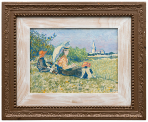 GEORGES LEMMEN - Madame Lemmen et ses enfants dans un jardin, 1900 - oil on paper and pastel laid down on board - 9 x 12 in.