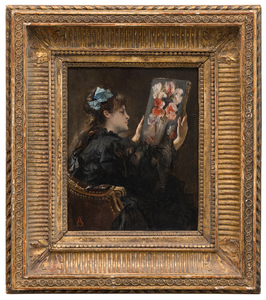 ALFRED STEVENS - The Connoisseur - oil on panel - 8 7/8 x 6 7/8 in.