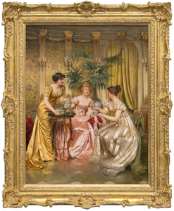 CHARLES JOSEPH FREDERIC SOULACROIX - Afternoon Tea - oil on canvas - 34 x 25 3/4 in.