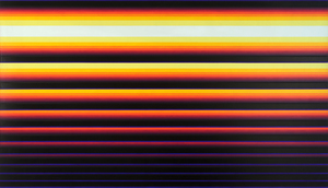 North Wall was exhibited at the Getty Museum in the Pacific Standard Time exhibition tracing the history of art in L.A. from 1945 to 1980, which reignited interest in Light and Space and brought fresh eyes to the work of Norman Zammitt. For this piece, the artist measured the width of each band and created parabolic graphs to calculate the exacting color progression — not only for aesthetic precision, but also for emotional and spiritual effect. The colors seem to radiate as they shift from dark bands of black and blue to fiery yellows, oranges and reds. The hard edges of these bands bring to mind the school of L.A. artists who worked in geometric abstraction during the same period, predominantly the 1960s and ’70s, particularly Karl Benjamin's classic stripe paintings. But Zammitt’s ethereal pictures defy any such classification. His edges appear seamless — a moment in space frozen in time. The expanse evokes a sky in its full coastal California drama, although that was not necessarily the artist’s intention. Rather, he might have used these as an approach to the sublime — portal to a mystical realm. His late, longtime dealer, Joni Gordon of Newspace, suggested the exacting bands of brilliant color relate to Native Indian sand paintings.