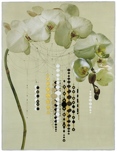 KAORU MANSOUR - Orchidée blanche #101 - collage, acrylique feuille d'or 22K sur toile - 60 x 46 po.