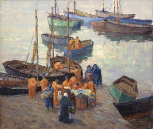 GEORGE BRANDRIFF-Fishermen on the Dock Loading Supplies