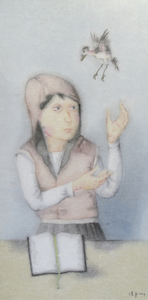 تسنغ JIANYONG - الانضباط الطائر الطيور - الحبر والألوان المائية على الورق المصنوع يدويا - 56 1/2 × 28 1/4 في.
