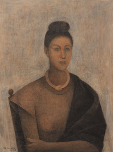 RUFINO TAMAYO - Retrato de Olga - pastel, crayon, sanguine & oil stick on masonite - 48 x 36 in.