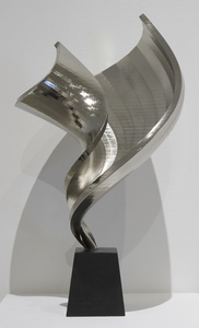 DAVID MORRIS - Horn Plenty 2 - nickel plated polymer on a cast stone base - 18 1/2 x 9 1/4 x 11 in.