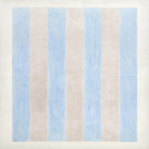 Of the many modernist painters who imbued their geometries with a spiritual dimension, Agnes Martin is the one whose paintings resonate most deeply with a life of ascetic simplicity. In 1967, she left New York City and the art world, renounced worldly pursuits, and embarked on an eighteen-month odyssey across the untamed Western American landscape. It was the prelude to a life of seclusion, where on a remote mesa near Cuba, New Mexico, Martin built a sanctuary by hand, shaping adobe and timber into a unique domicile. Living without the conveniences of a telephone, electricity, or indoor plumbing, she practiced the art of life, not the life of a painter. That deeply devoted spiritual and moral quest separates Agnes Martin from the geometric visionaries such as Piet Mondrian or Ad Reinhardt, with whom she would otherwise be associated. After a seven-year hiatus, 62-year-old Martin reemerged in 1974 to renew her journey creating radiant minimalist paintings. 
<br>
<br>"No. 7" (1974) is among the earliest paintings from this second major phase of her career. Intent upon emphasizing a dramatic reorientation emphasizing color rather than the line or tabulated grids of her pre-1967 work, a distanced viewing of the pale, luminescent bands allows for an expansive appreciation of subtle, radiant shifts between the color zones. Numerous natural phenomena and elements embedded in the New Mexican desert experience may have inspired these new and expansive ideas. The sheer verticality of its mesas, cliffs, and ravines, or the shafts of light that dramatically stream through gaps in clouds to the desert floor, may have inspired the vertical orientation here. Yet the impact of "No. 7" (1974) is most assuredly delivered via her devotion to Buddhist and Daoist ideals that seek beauty from within, not from extraneous points of reference. Martin asks the viewer to think of her repetitive shafts or bands of pale color as a sort of mantra as much as a visual experience. She challenges the capacity of our imagination, encouraging it to run free and consider this work as an object of contemplation, knowing well that her paintings require a degree of commitment. And as if to admonish those without the patience to absorb the impact of the otherworldly mystical radiance inherent in the paintings or how they affect one's greater awareness of the potential for expressing the sublime, we have her comment, "There's nobody who can't stand all afternoon in front of a waterfall."