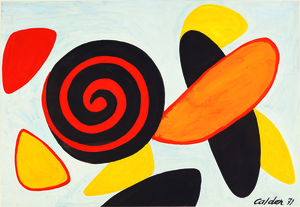 ALEXANDER CALDER - Espiral roja y negra - gouache y tinta sobre papel - 29 1/2 x 43 1/4 in.